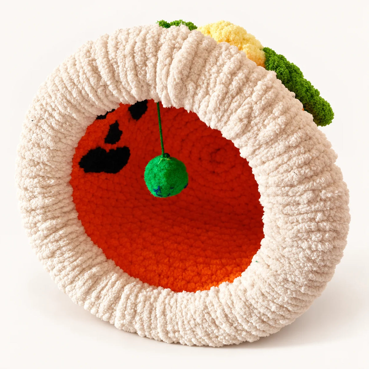 Luxury Chunky Knit Cat Cave Bed with Pom-Pom Toy - Handmade to Order