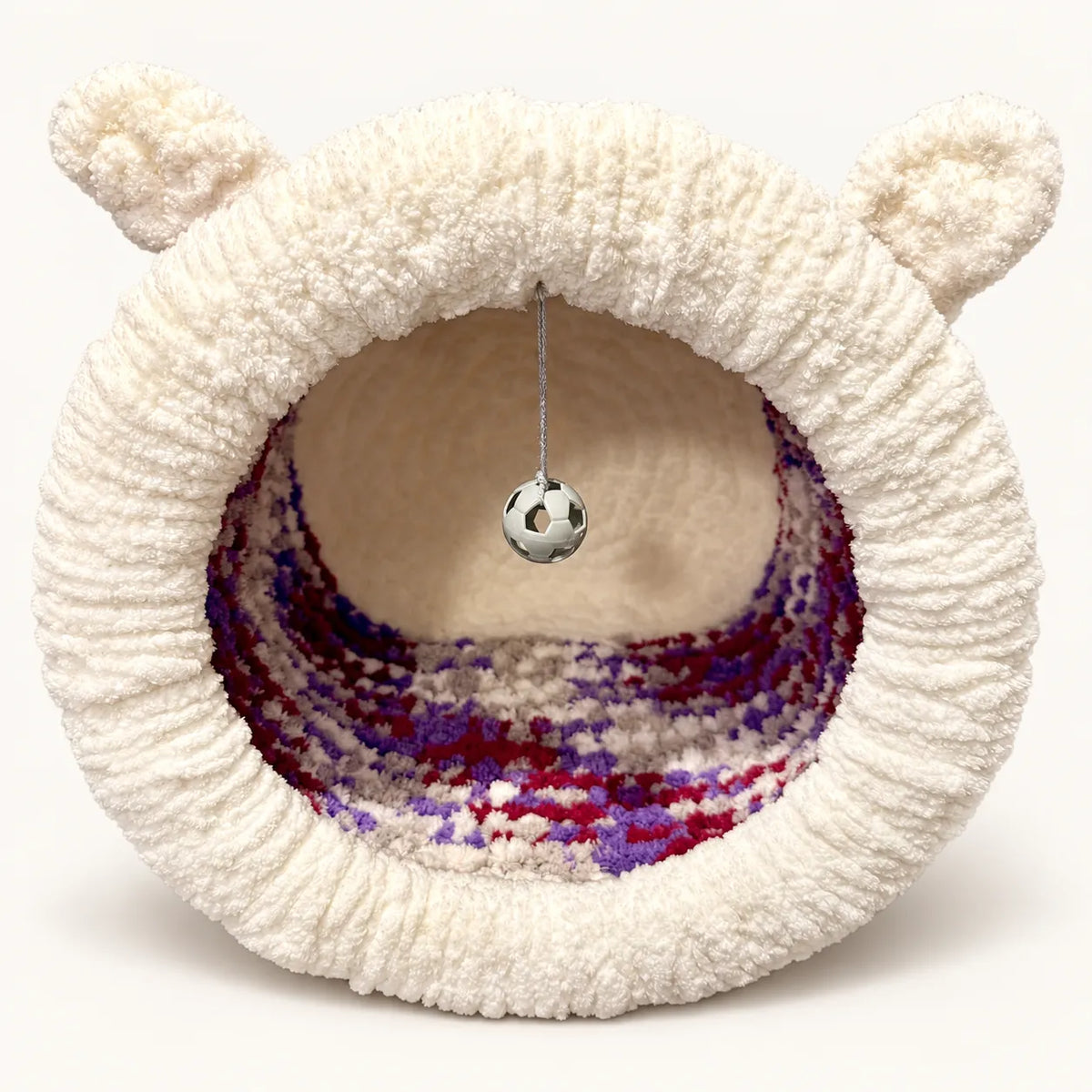 Luxury Chunky Knit Cat Cave Bed with Pom-Pom Toy - Handmade to Order