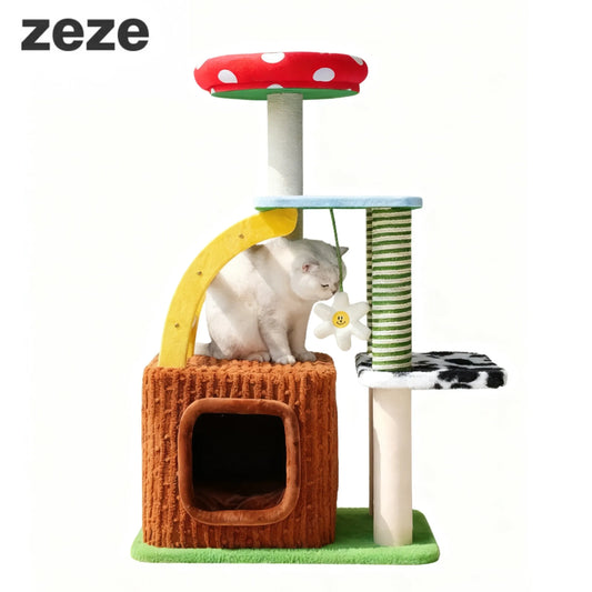 zeze 3-in-1 Multi-Function Cat Tree — Bed, Scratcher & Multi-Level Activity Tower-Fussy Cat