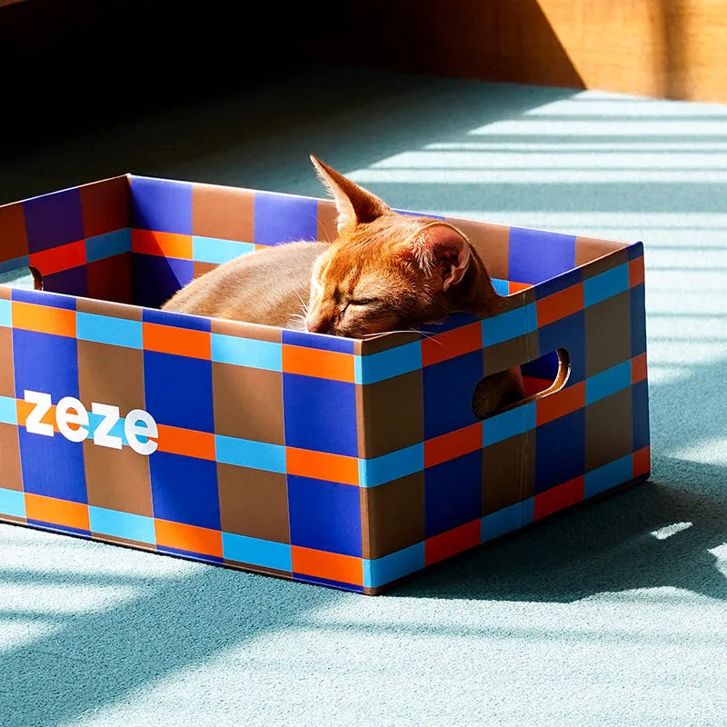 zeze Checkered Cardboard Cat Scratcher Box — Lounger, Scratch Pad & Catnip-Fussy Cat