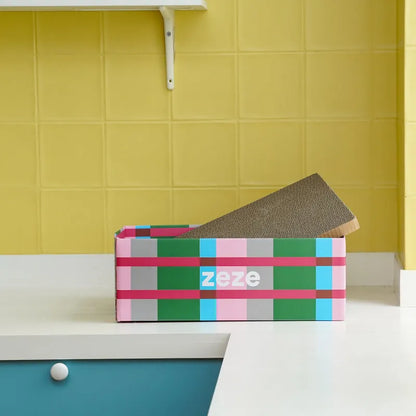 zeze Checkered Cardboard Cat Scratcher Box — Lounger, Scratch Pad & Catnip-Fussy Cat