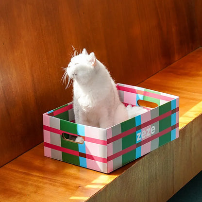 zeze Checkered Cardboard Cat Scratcher Box — Lounger, Scratch Pad & Catnip-Fussy Cat