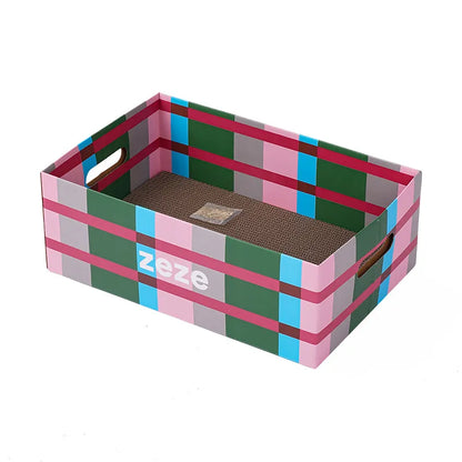 zeze Checkered Cardboard Cat Scratcher Box — Lounger, Scratch Pad & Catnip-Fussy Cat