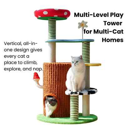 zeze Deluxe 3-in-1 Multi-Function Cat Tree — Bed, Scratcher & Multi-Level Activity Tower-Fussy Cat