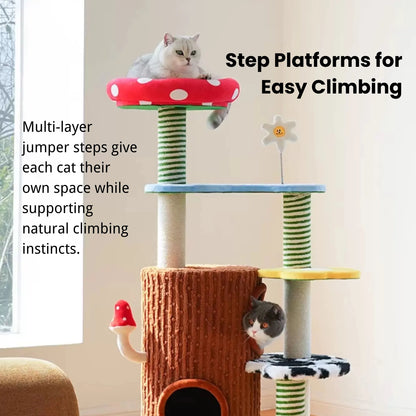 zeze Deluxe 3-in-1 Multi-Function Cat Tree — Bed, Scratcher & Multi-Level Activity Tower-Fussy Cat
