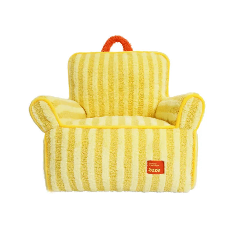 zeze Striped Plush Pet Armchair — High-Backed Cat Chair with Carry Handle-Fussy Cat