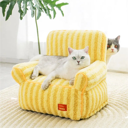 zeze Striped Plush Pet Armchair — High-Backed Cat Chair with Carry Handle-Fussy Cat