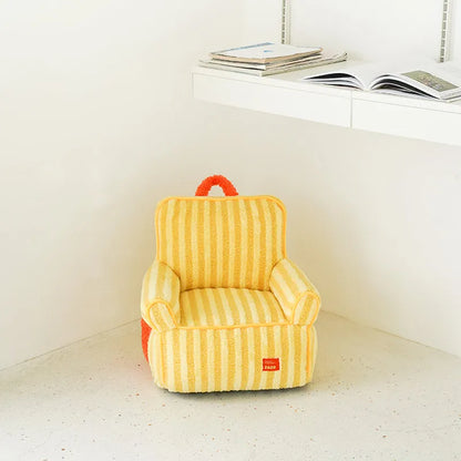 zeze Striped Plush Pet Armchair — High-Backed Cat Chair with Carry Handle-Fussy Cat