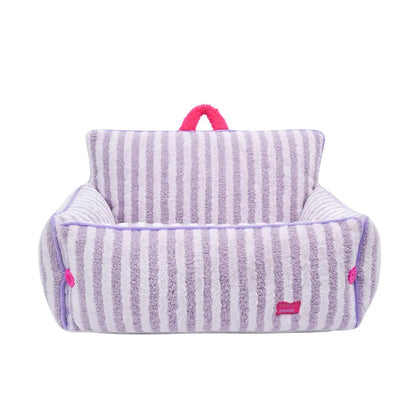 zeze Striped Plush Pet Sofa Bed — Bolstered Arms, Carry Handle & Zip Cover-Fussy Cat