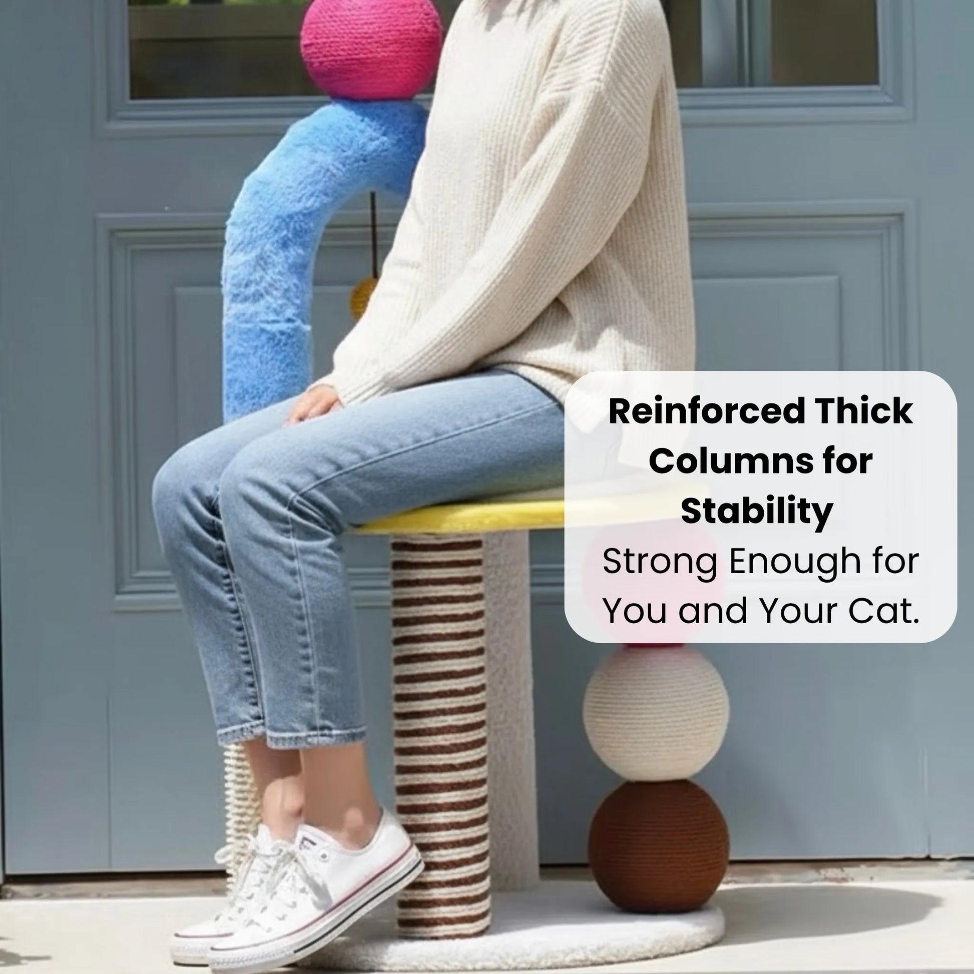 zeze Two-Tier Arch Cat Tree with Balls and Grooming Pole-Fussy Cat