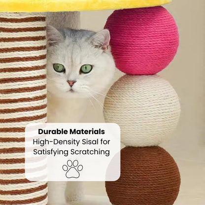 zeze Two-Tier Arch Cat Tree with Balls and Grooming Pole-Fussy Cat